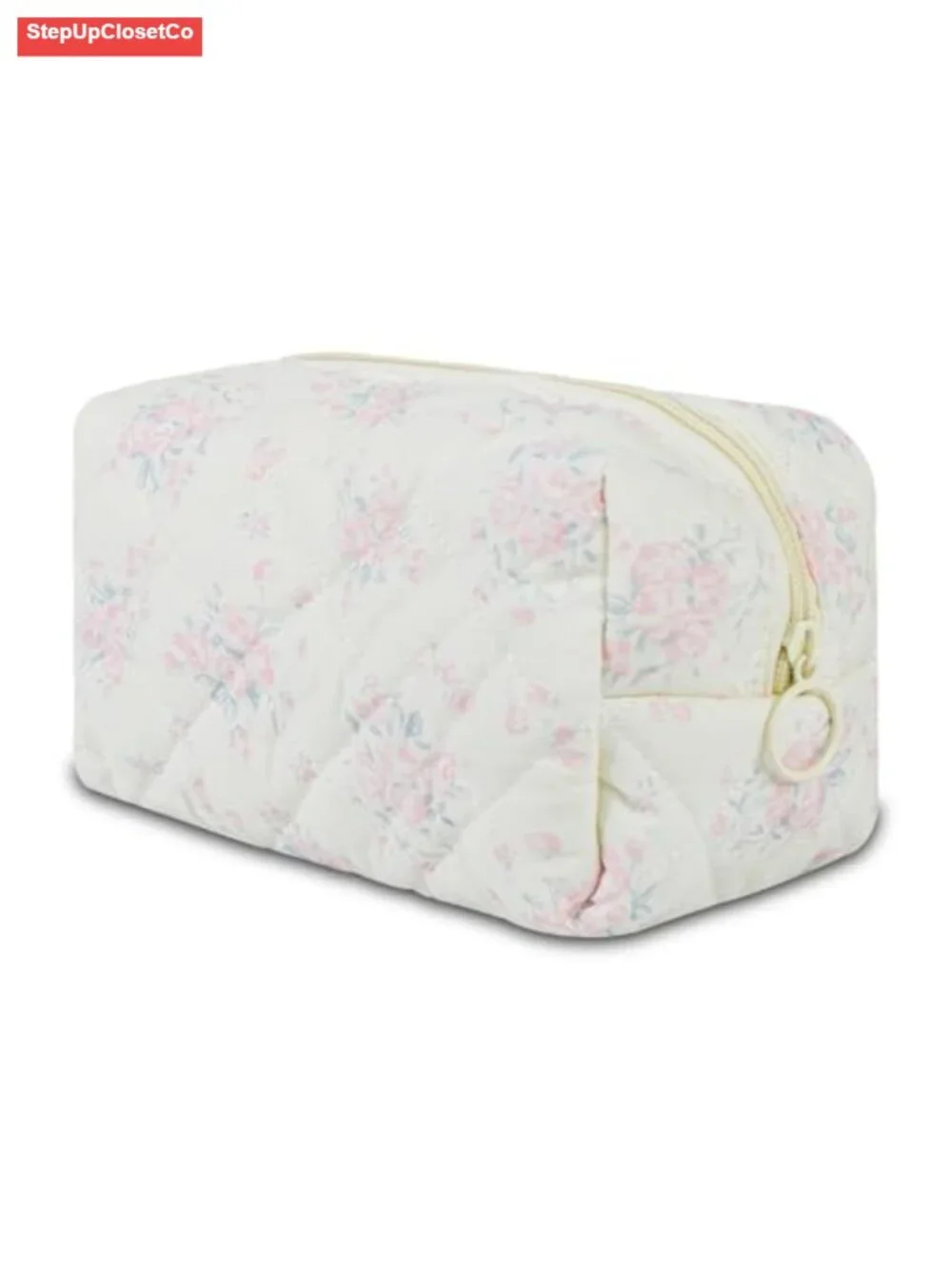 Quilted Cotton Makeup Bag Puffy Coquette Pouch Travel Toiletry Organizer